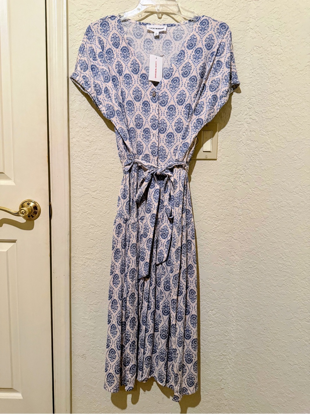Lucky Brand Blue Paisley Maxi Dress with Tie Waist